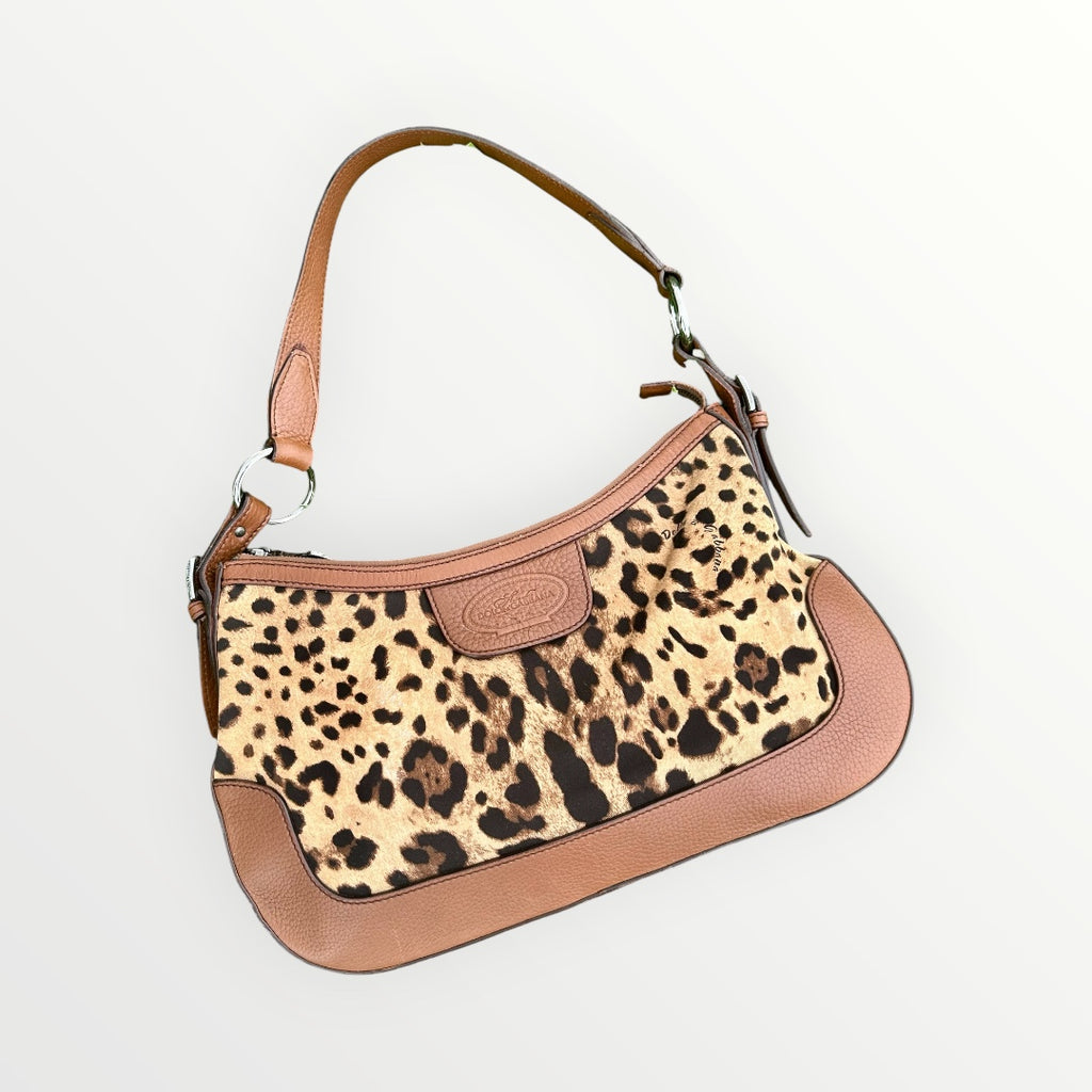 Dolce & Gabbana Brown Leopard Canvas Shoulder Handbag