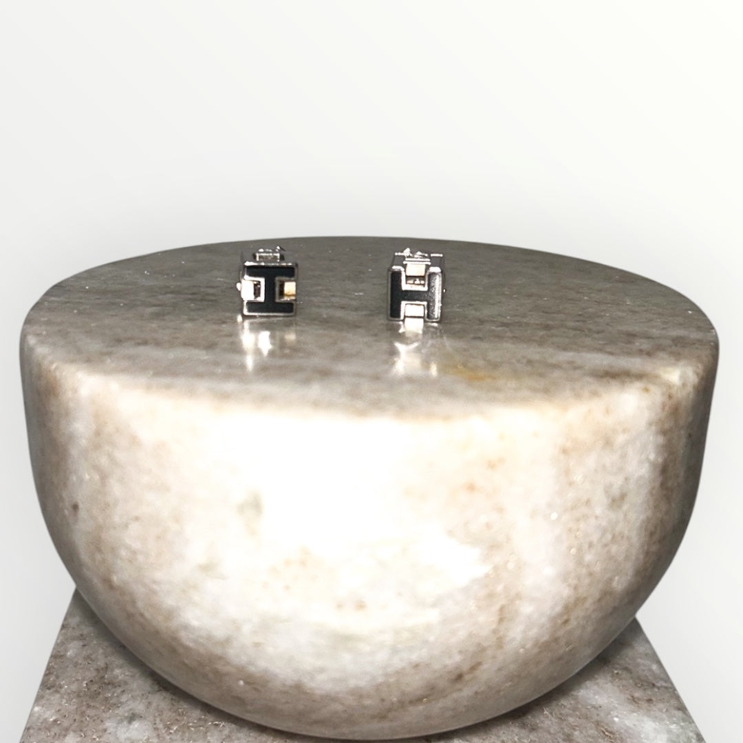 Hermes Silver Cage D'H Earrings