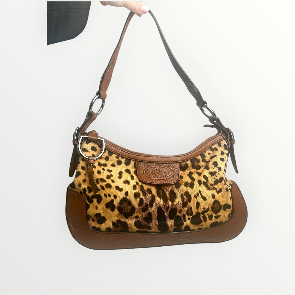 Dolce & Gabbana Brown Leopard Canvas Shoulder Handbag