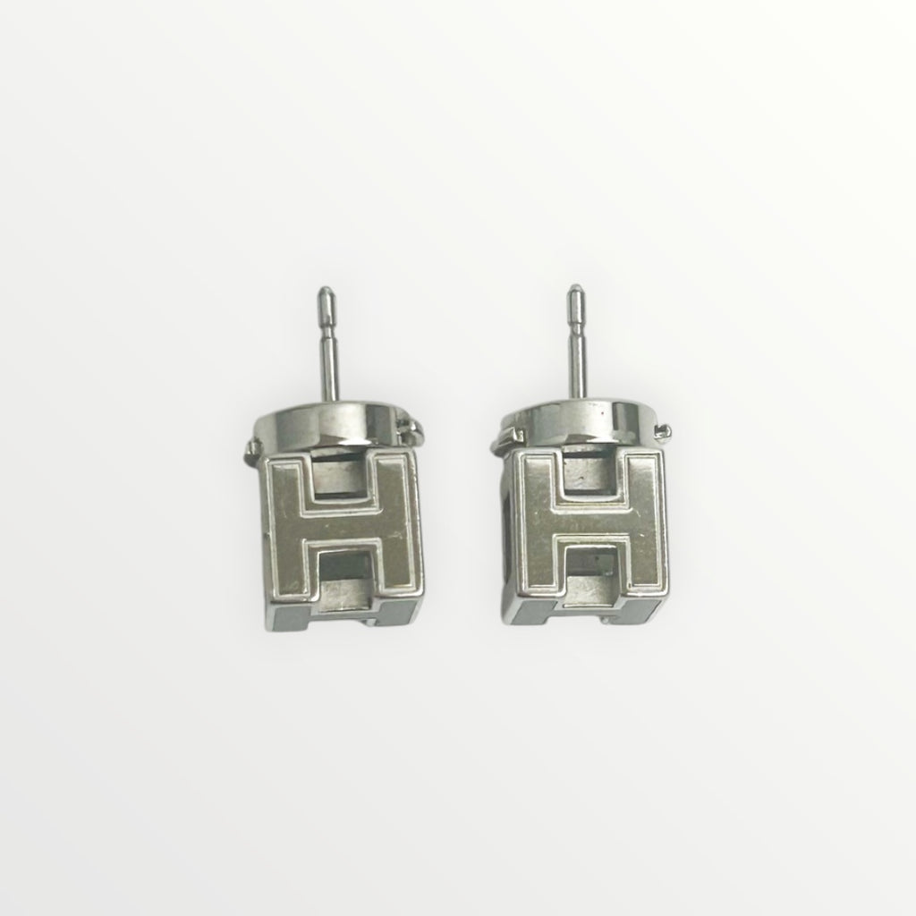 Hermes Silver Cage D'H Earrings