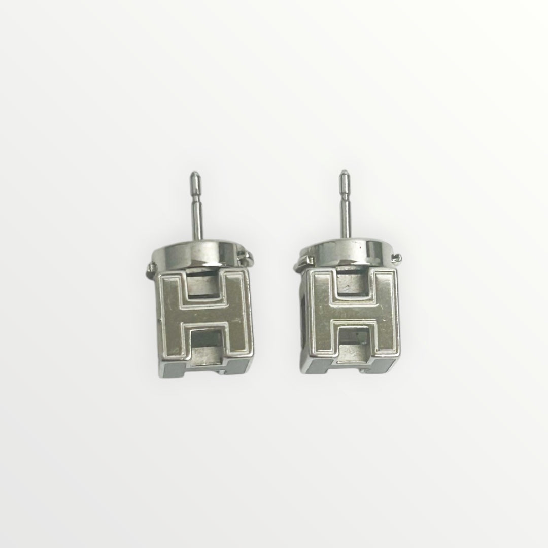 Hermes Silver Cage D'H Earrings