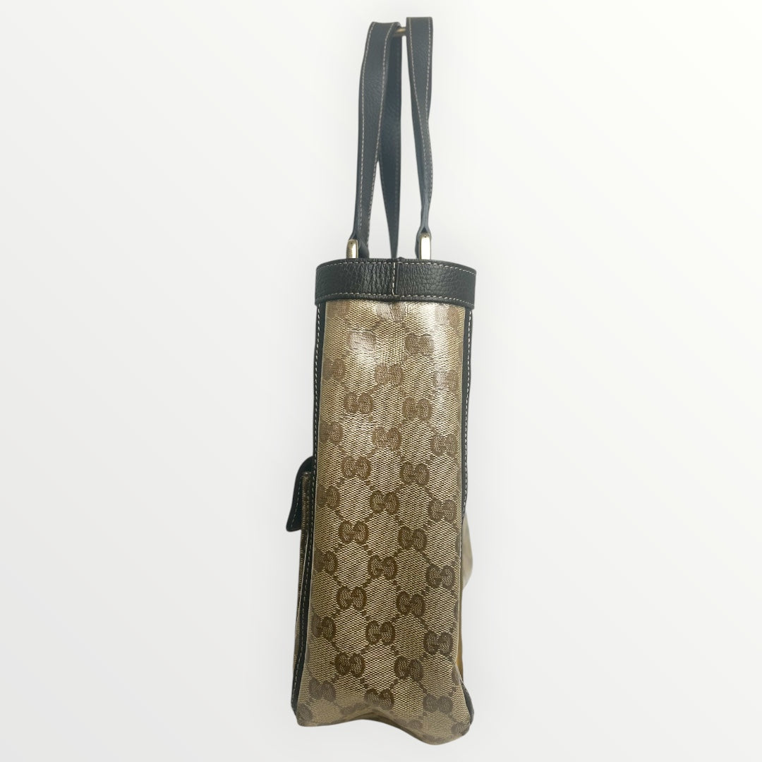 Gucci Brown GG Crystal Coated Canvas Abbey Pocket Tote Bag