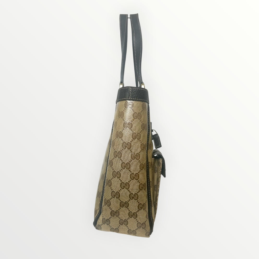 Gucci Brown GG Crystal Coated Canvas Abbey Pocket Tote Bag
