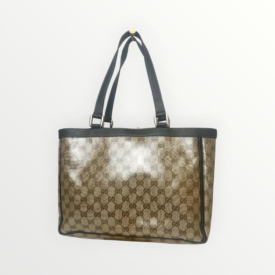 Gucci Brown GG Crystal Coated Canvas Abbey Pocket Tote Bag