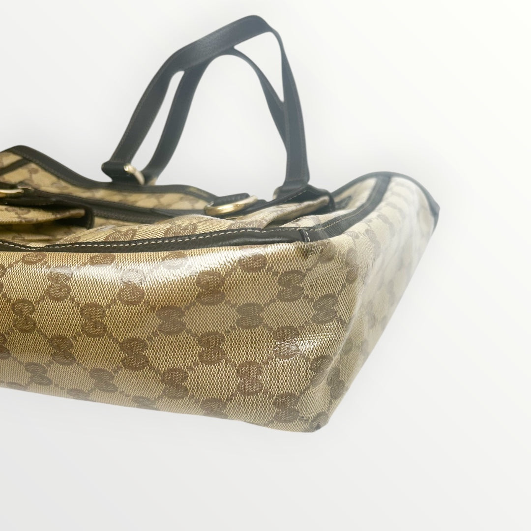Gucci Brown GG Crystal Coated Canvas Abbey Pocket Tote Bag
