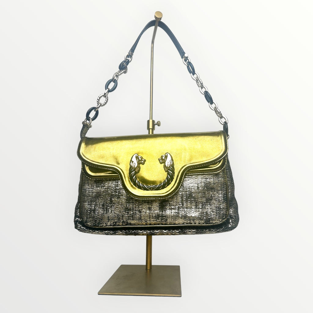 Bvlgari Silver/Gold Patent and Leather Leoni Shoulder Bag