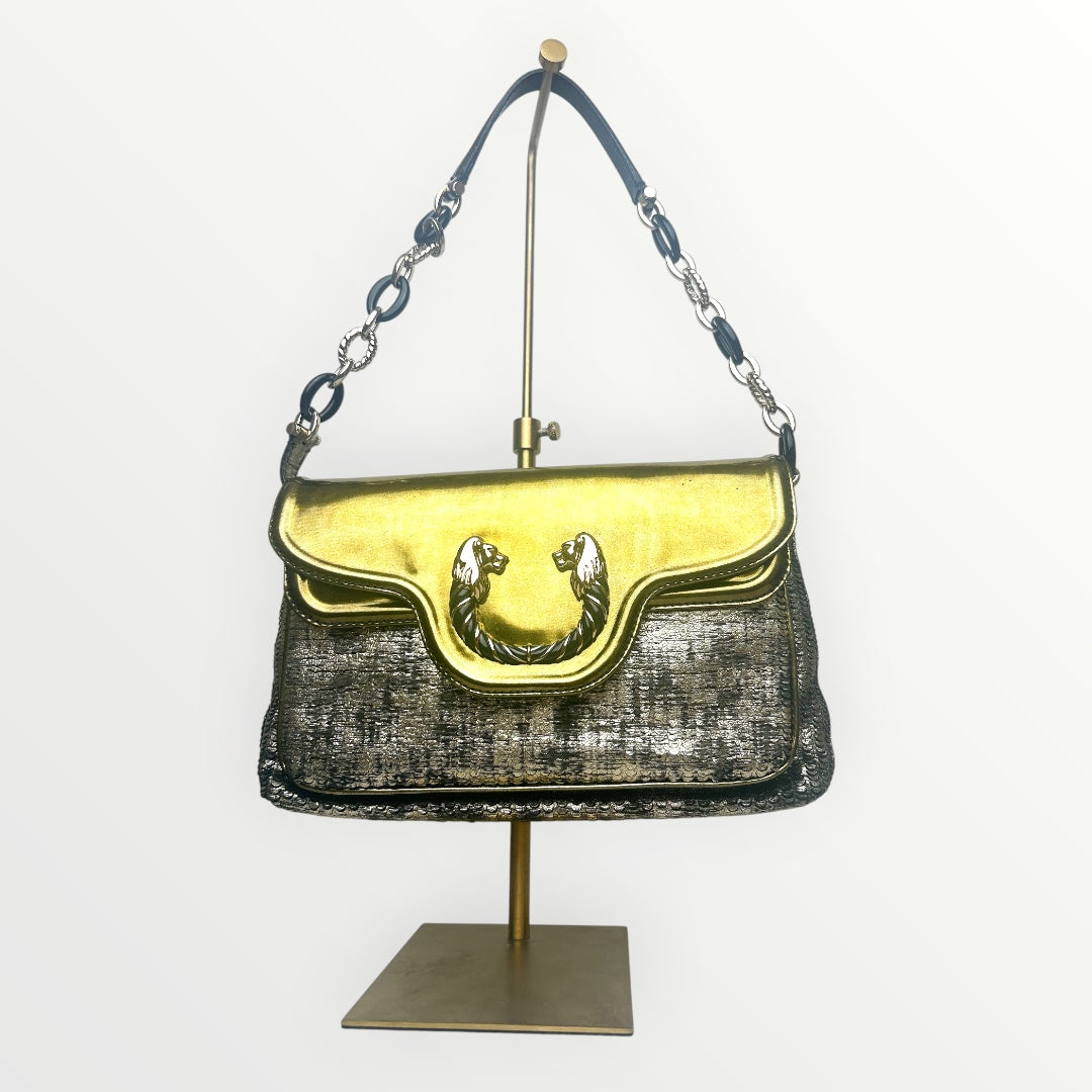 Bvlgari Silver/Gold Patent and Leather Leoni Shoulder Bag