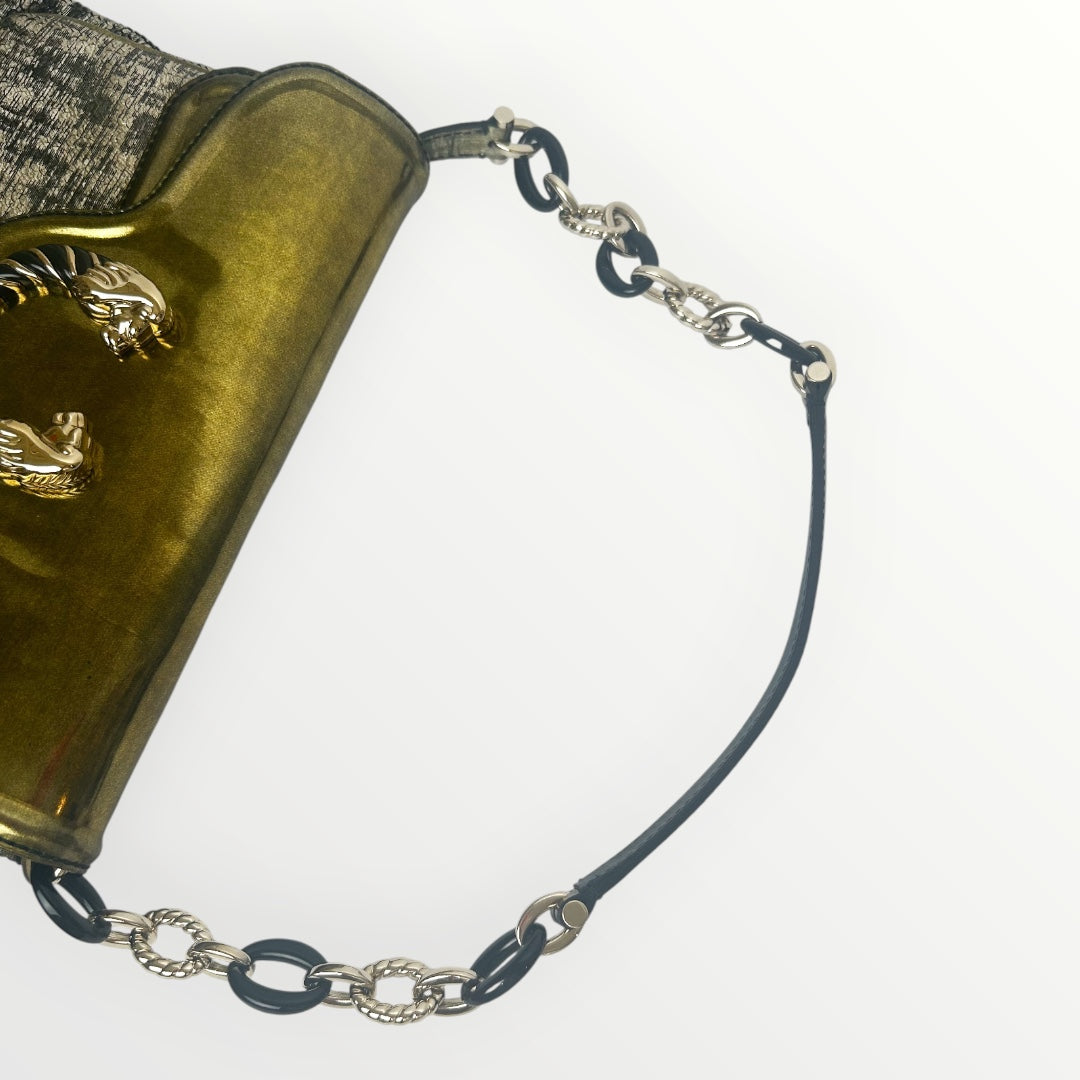 Bvlgari Silver/Gold Patent and Leather Leoni Shoulder Bag