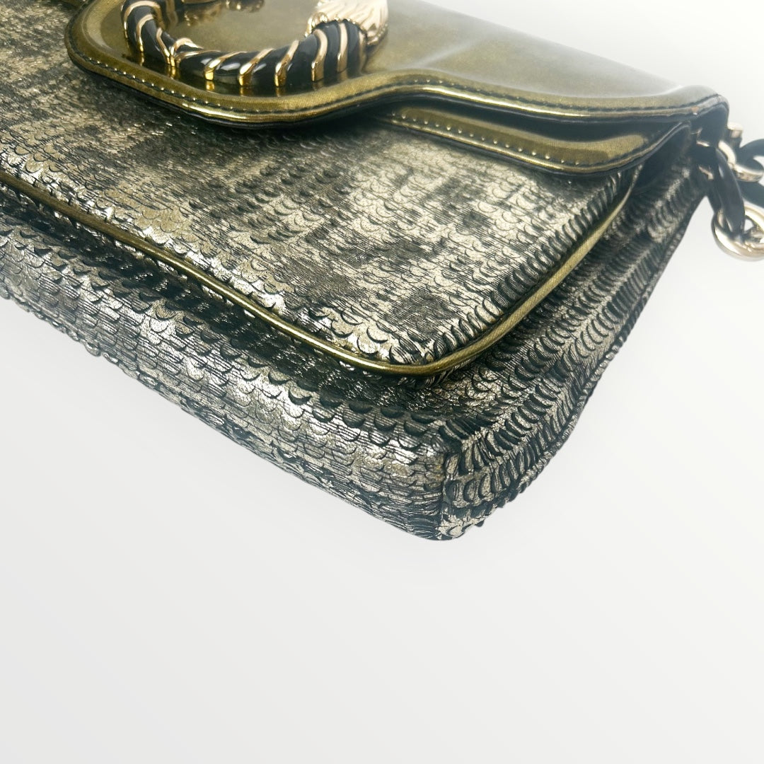 Bvlgari Silver/Gold Patent and Leather Leoni Shoulder Bag