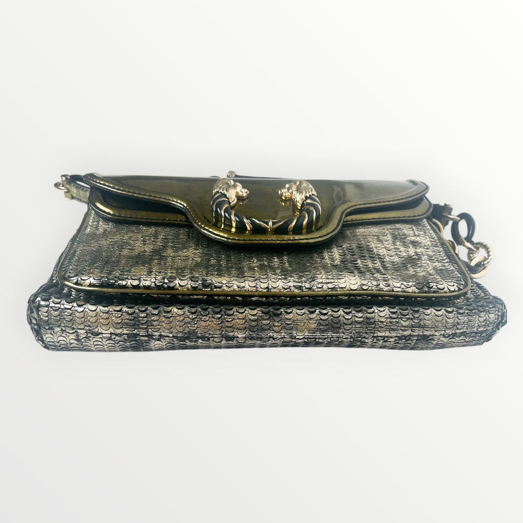 Bvlgari Silver/Gold Patent and Leather Leoni Shoulder Bag
