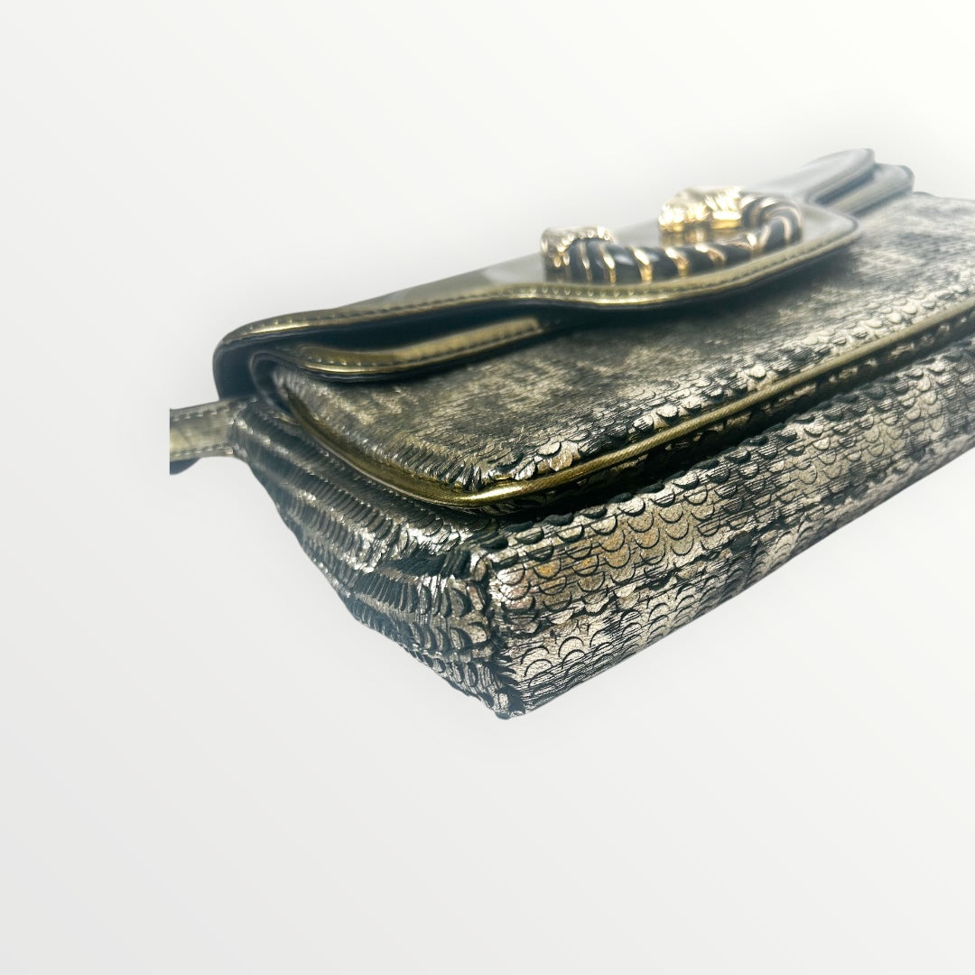 Bvlgari Silver/Gold Patent and Leather Leoni Shoulder Bag