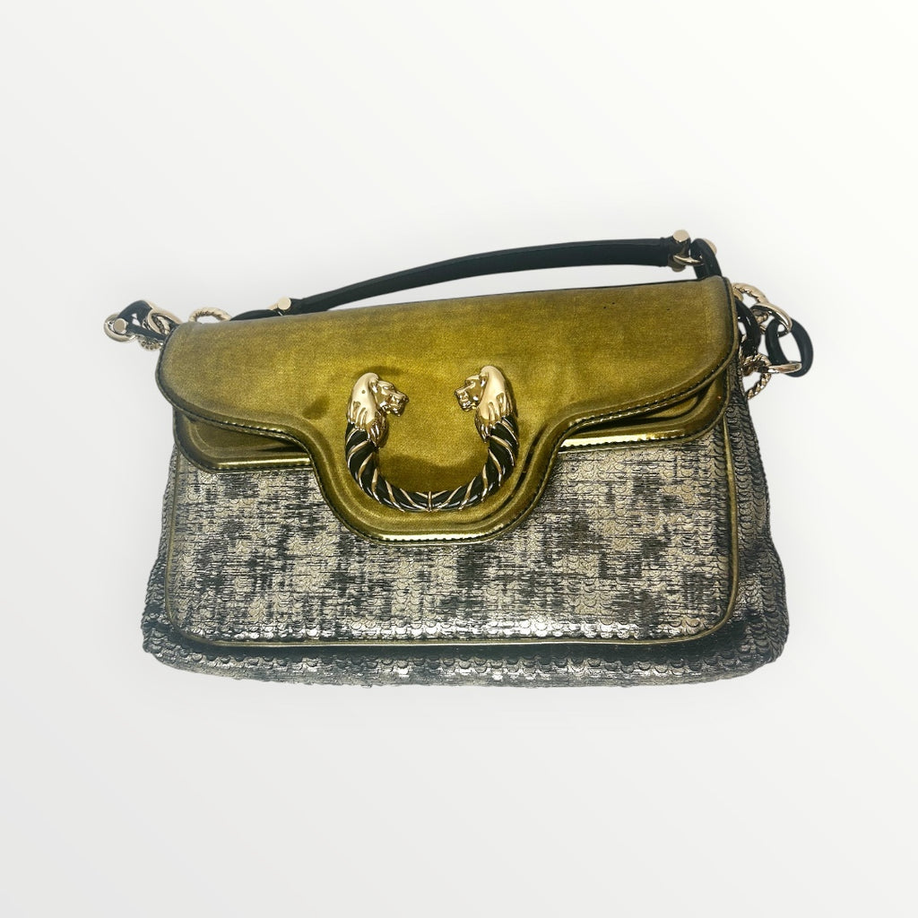 Bvlgari Silver/Gold Patent and Leather Leoni Shoulder Bag