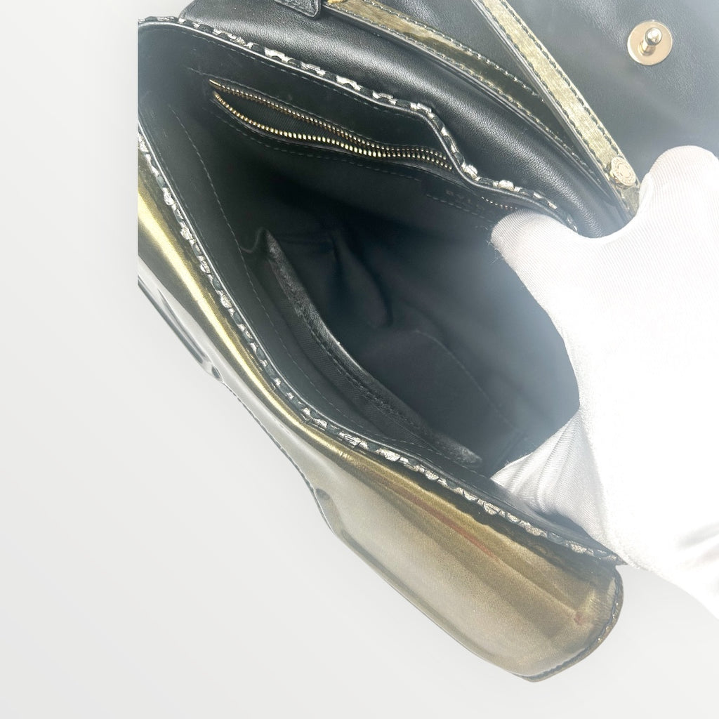 Bvlgari Silver/Gold Patent and Leather Leoni Shoulder Bag