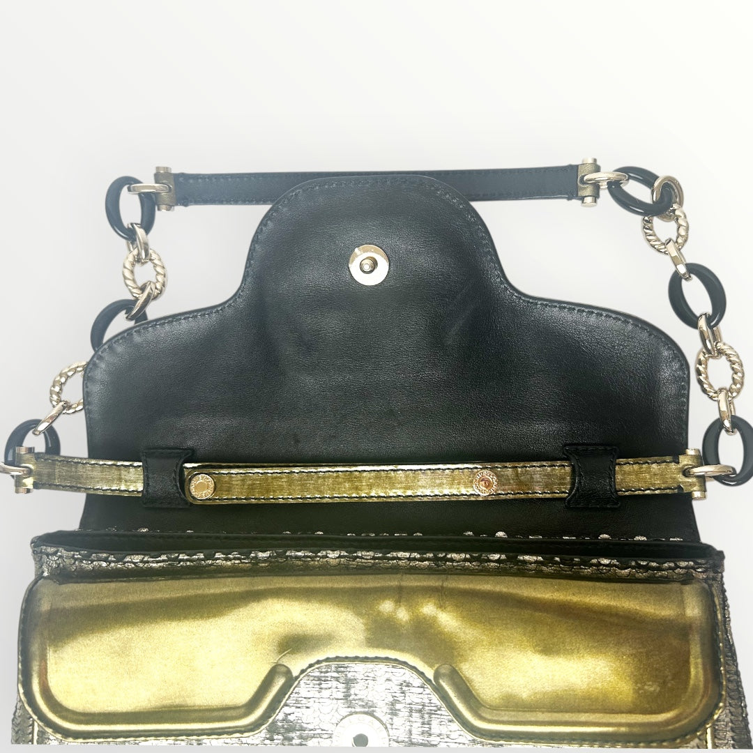 Bvlgari Silver/Gold Patent and Leather Leoni Shoulder Bag