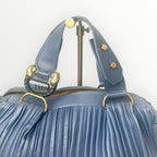 Bvlgari Blue Pleated Leather Handle Bag