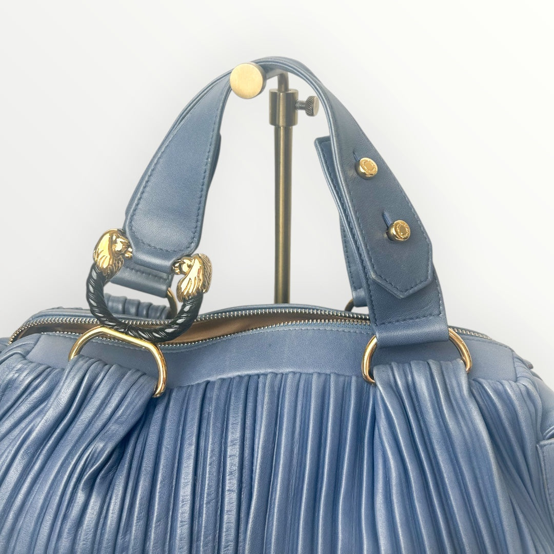 Bvlgari Blue Pleated Leather Handle Bag