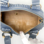 Bvlgari Blue Pleated Leather Handle Bag