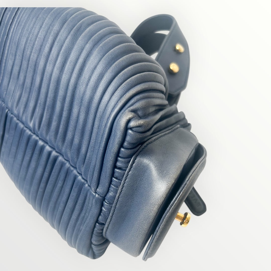 Bvlgari Blue Pleated Leather Handle Bag