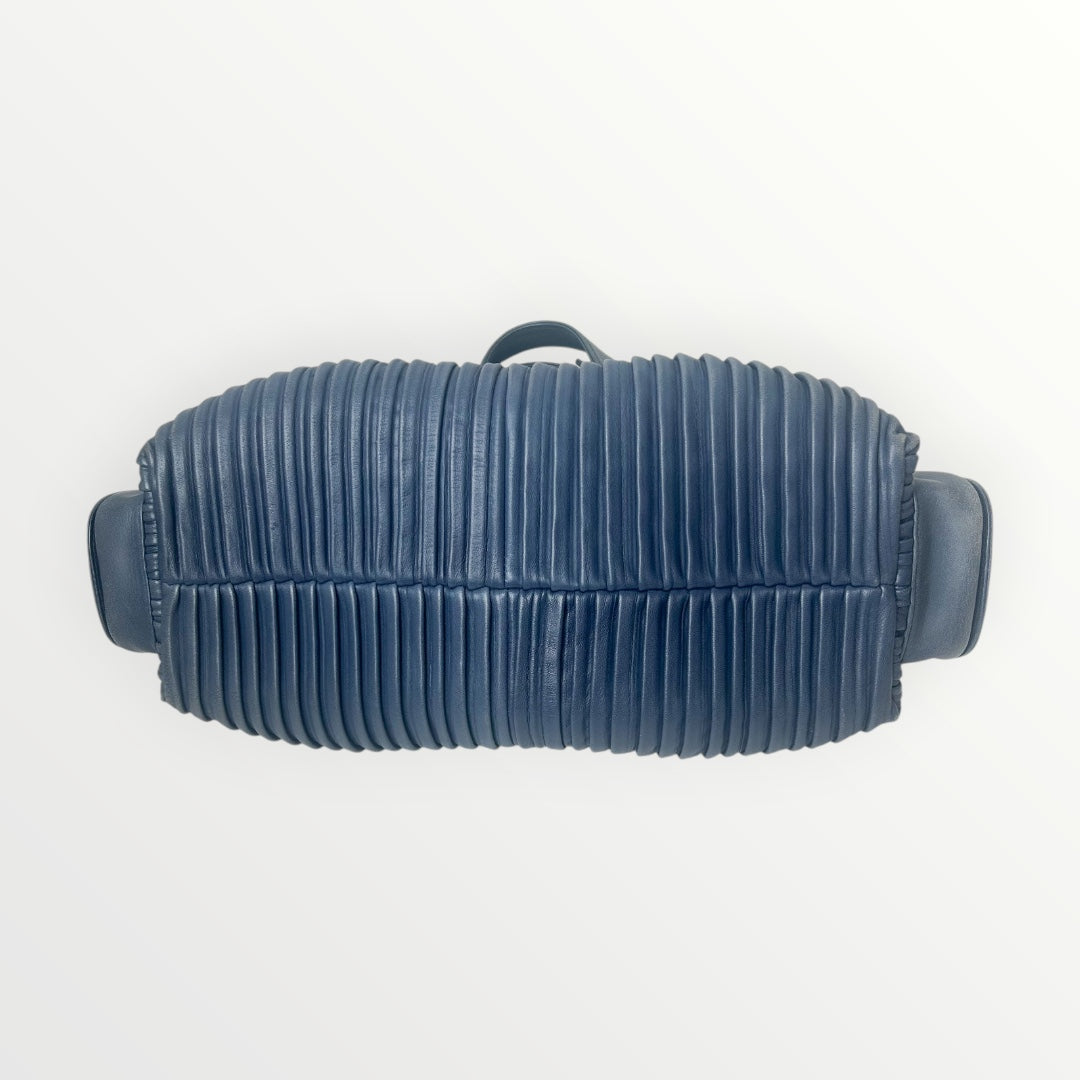 Bvlgari Blue Pleated Leather Handle Bag