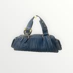 Bvlgari Blue Pleated Leather Handle Bag