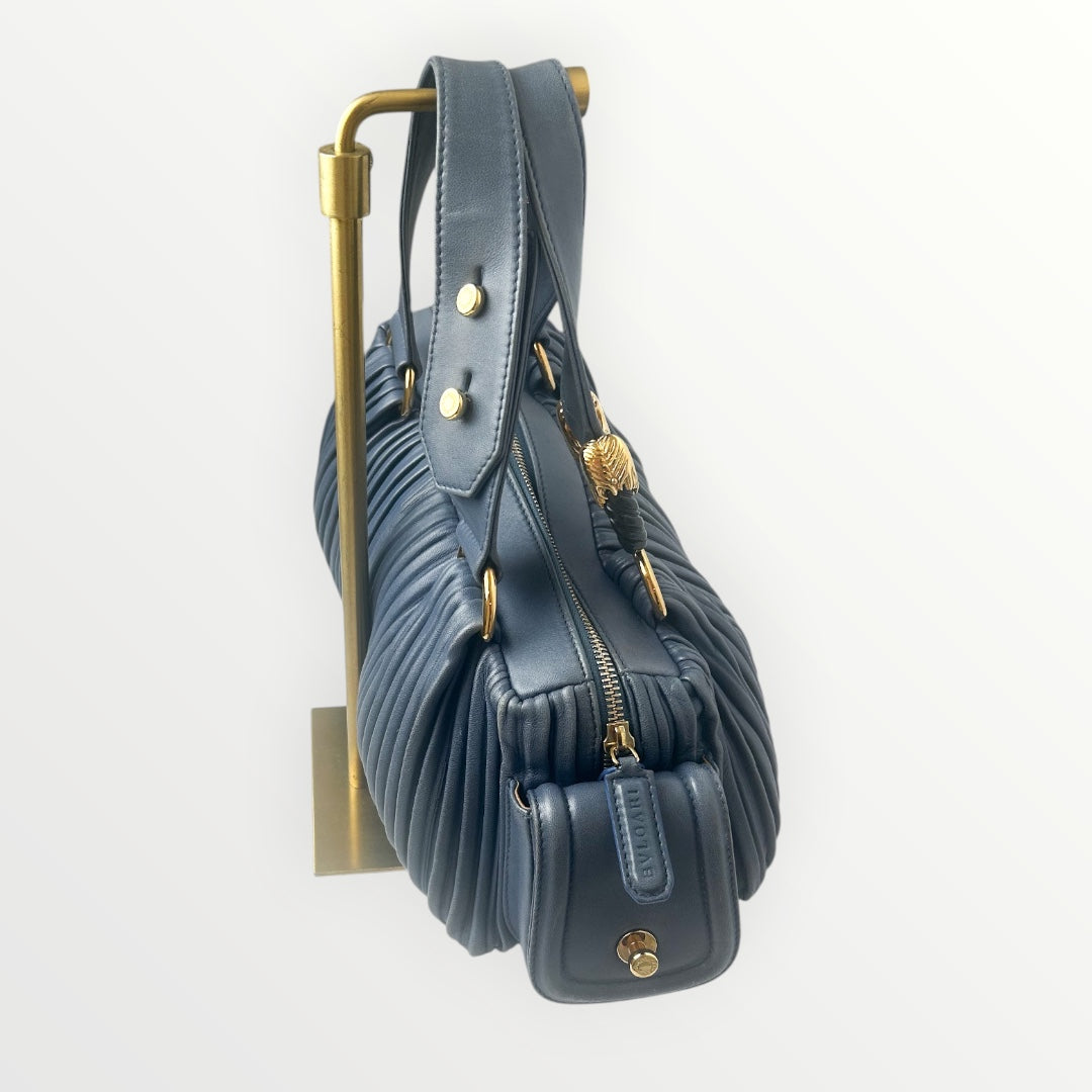 Bvlgari Blue Pleated Leather Handle Bag