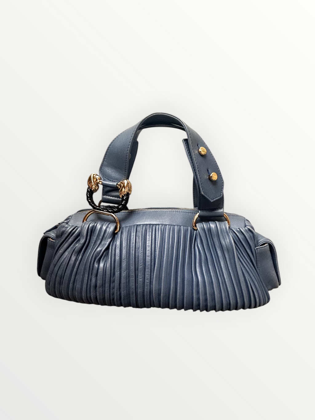 Bvlgari Blue Pleated Leather Handle Bag