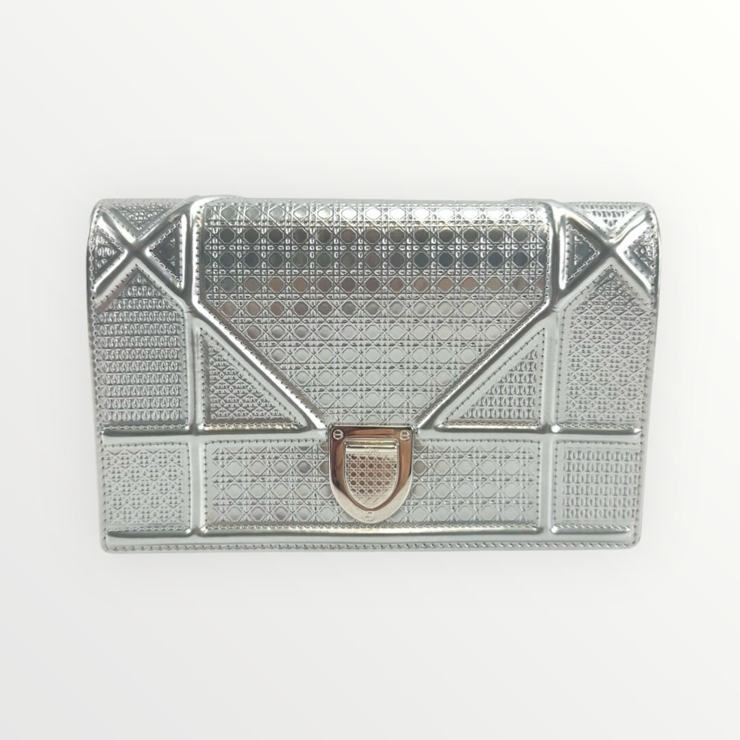 Christian Dior Metallic Silver Diorama Shoulder Bag