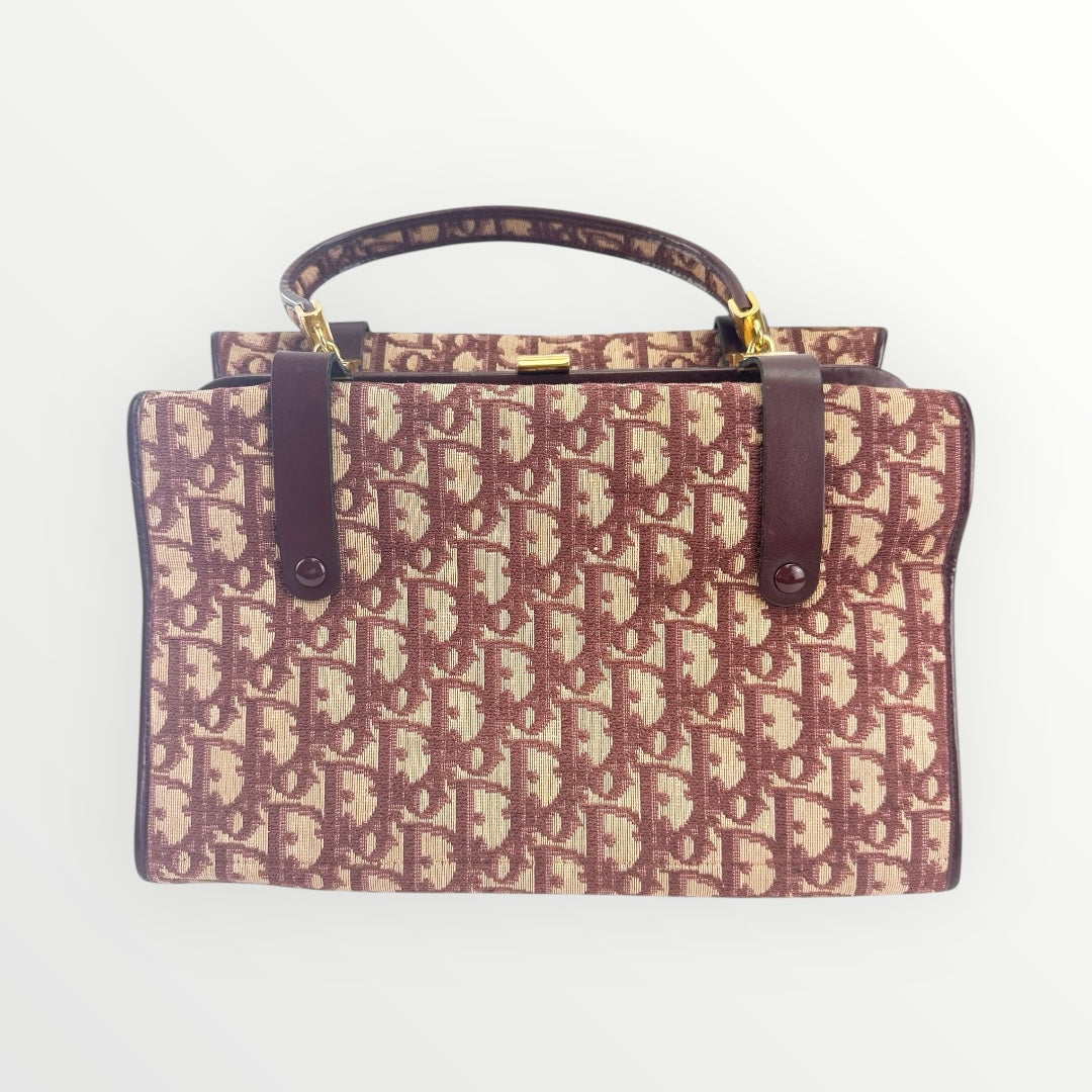 Christian Dior Burgundy Trotter Canvas Top Handle Bag