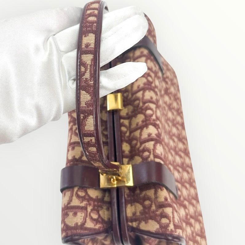Christian Dior Burgundy Trotter Canvas Top Handle Bag