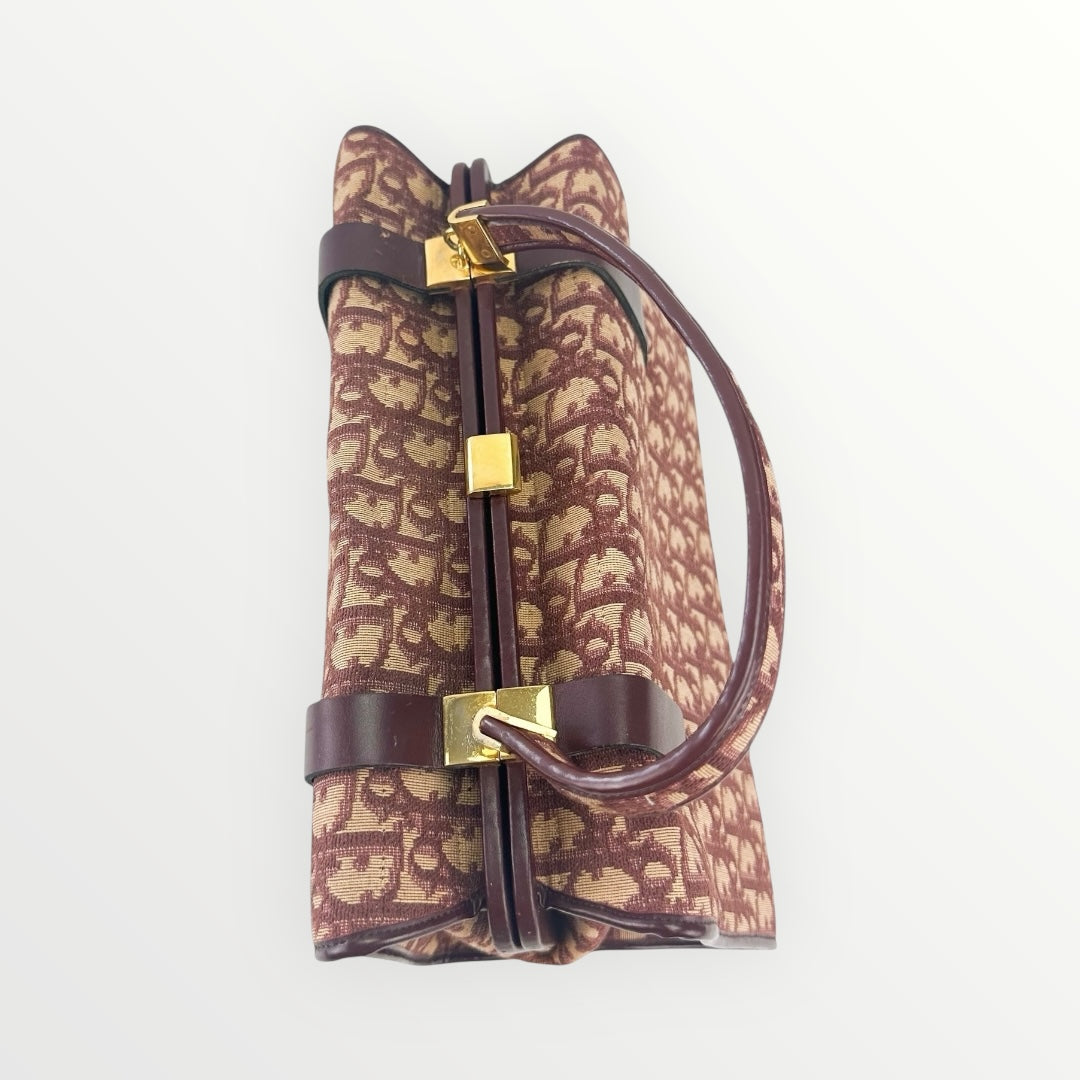 Christian Dior Burgundy Trotter Canvas Top Handle Bag
