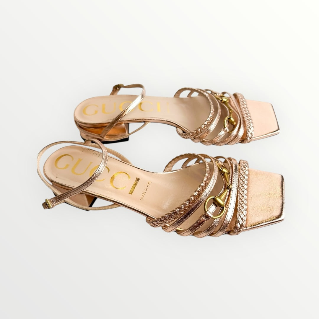 Gucci Metallic Braided Nappa Ketty Horsebid Heeled Sandals