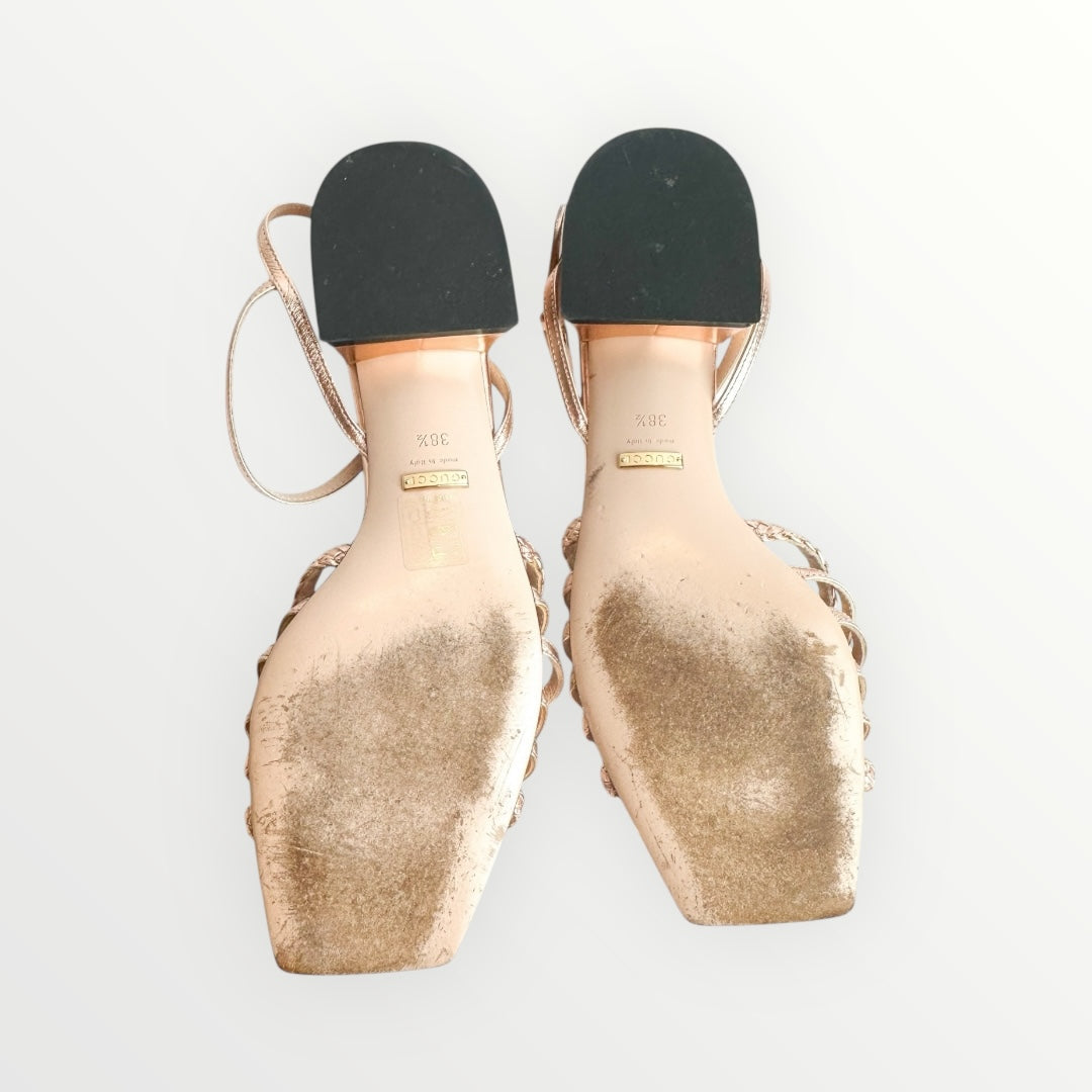 Gucci Metallic Braided Nappa Ketty Horsebid Heeled Sandals