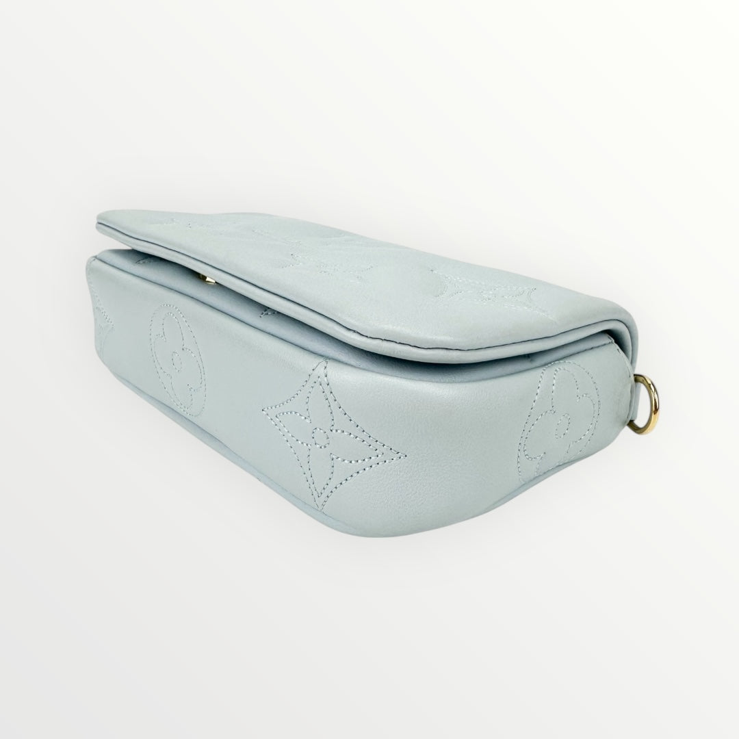 Louis Vuitton Blue Calfskin Bubblegram Wallet on Strap