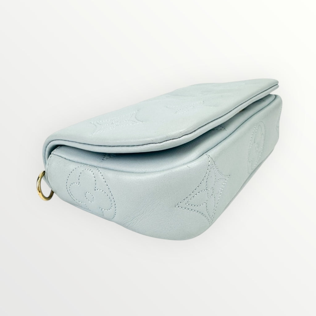 Louis Vuitton Blue Calfskin Bubblegram Wallet on Strap