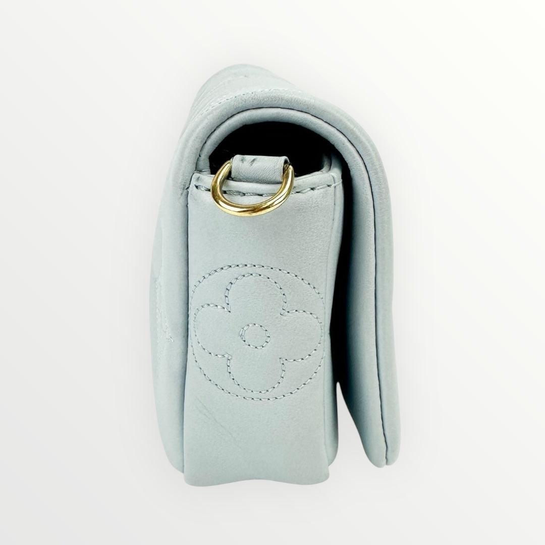 Louis Vuitton Blue Calfskin Bubblegram Wallet on Strap