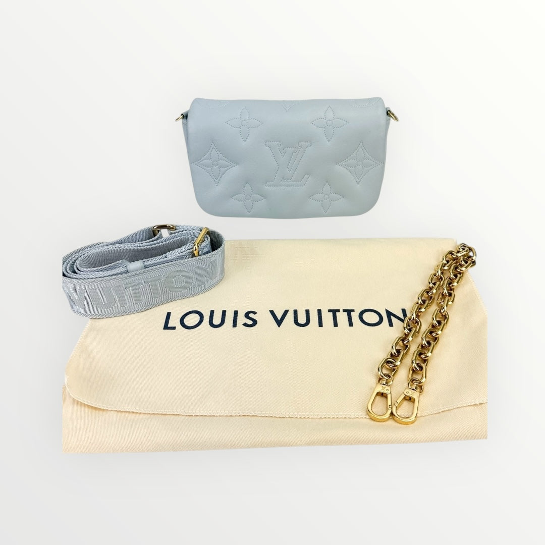 Louis Vuitton Blue Calfskin Bubblegram Wallet on Strap