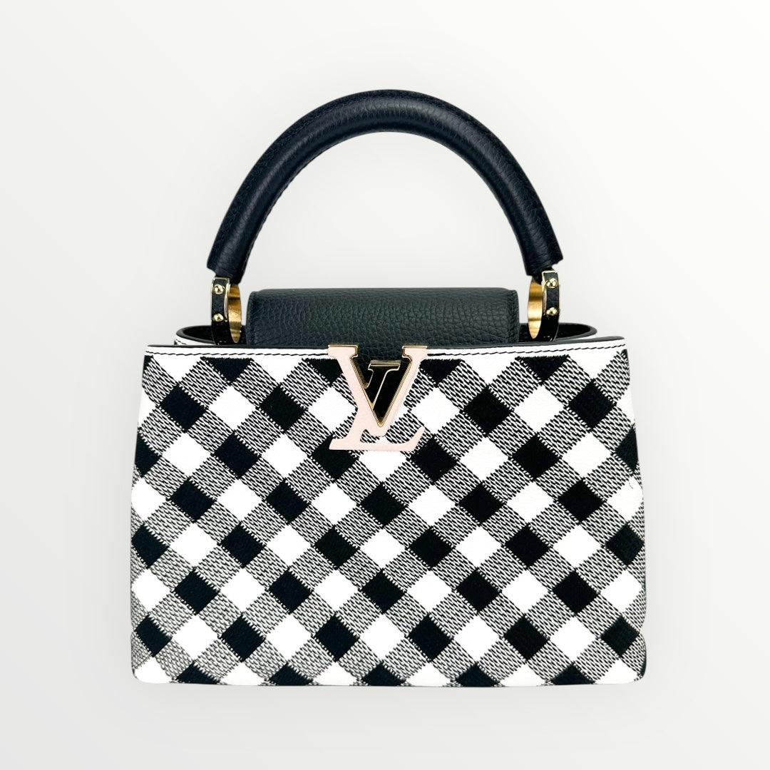 Louis Vuitton Black & White Vichy Print BB Capucines