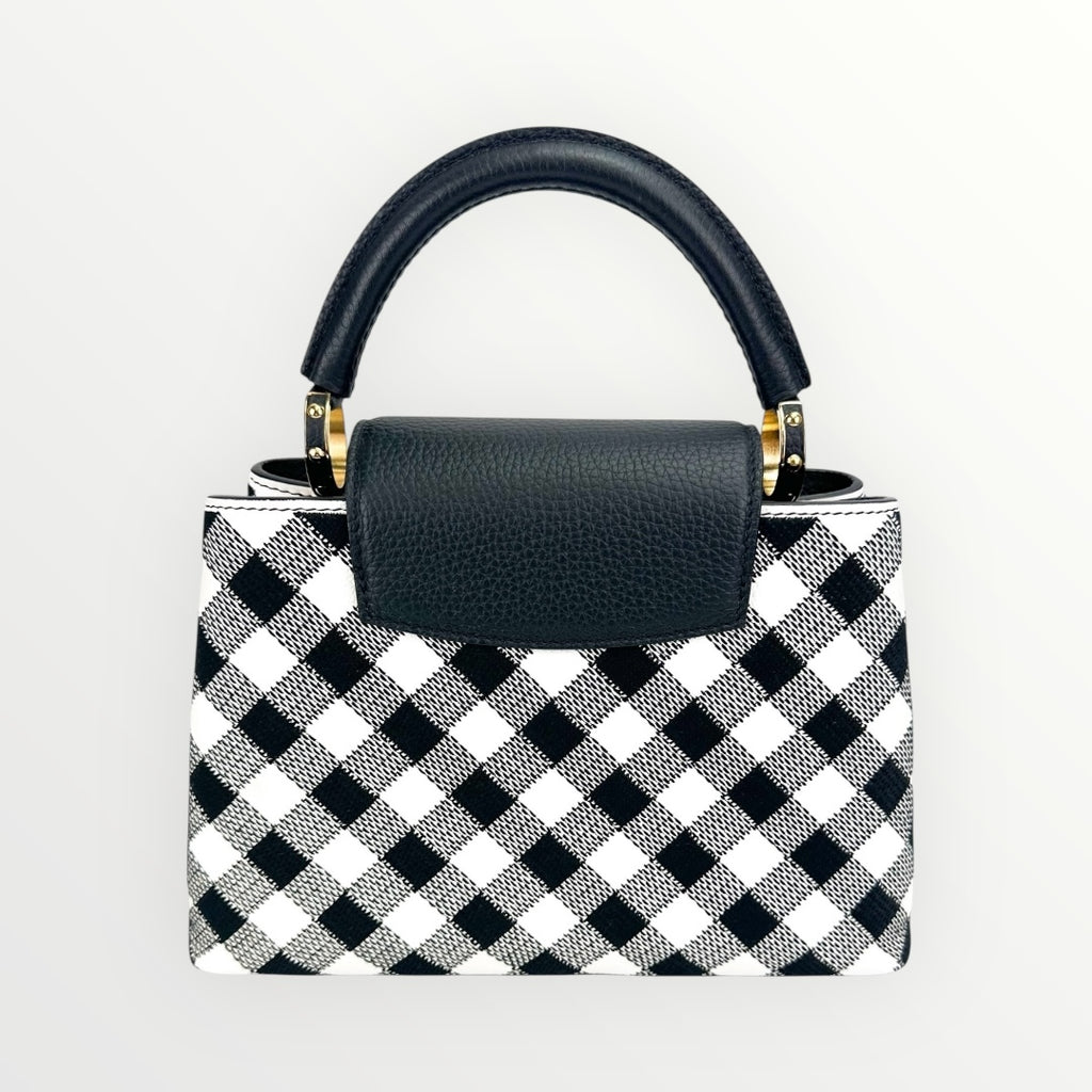 Louis Vuitton Black & White Vichy Print BB Capucines