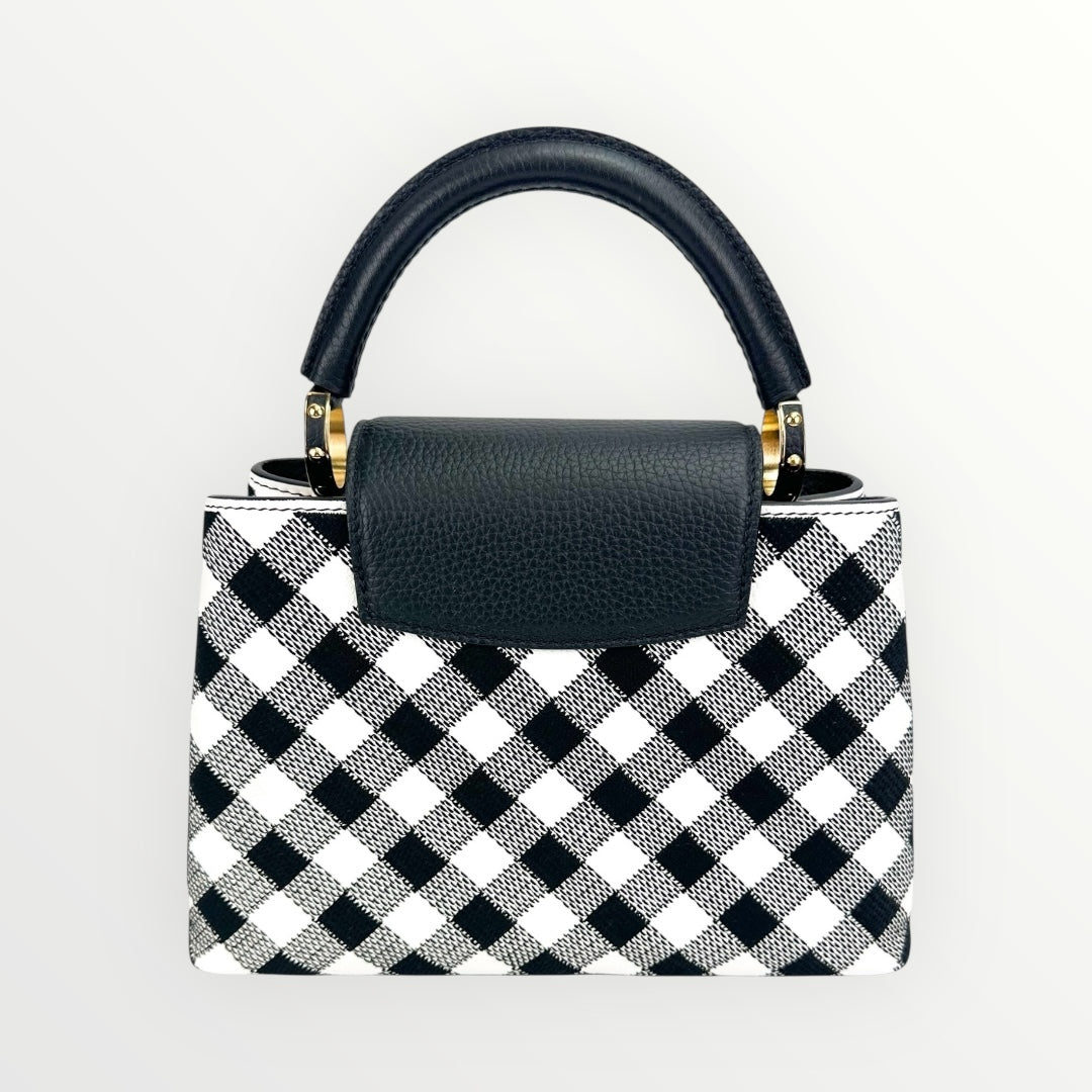 Louis Vuitton Black & White Vichy Print BB Capucines