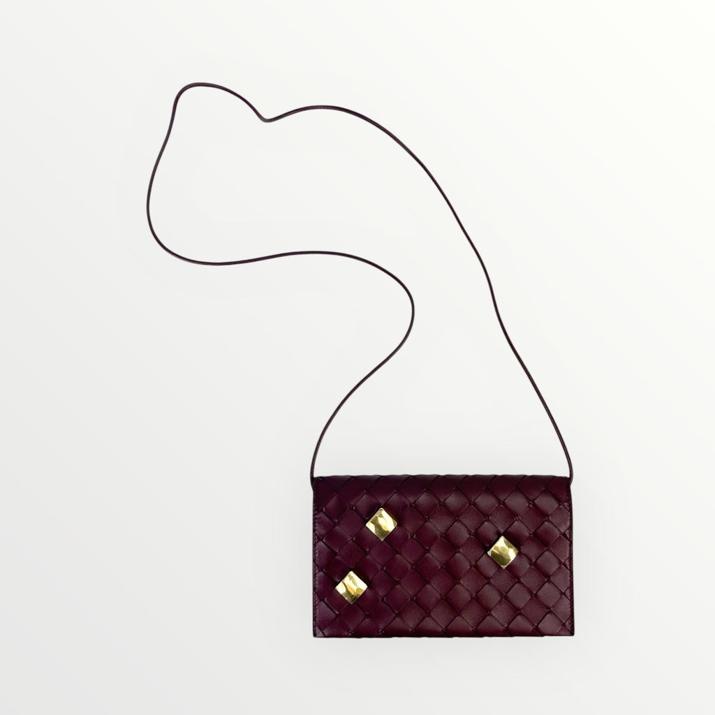 Bottega Veneta Burgundy Nappa Studded Wallet on Strap