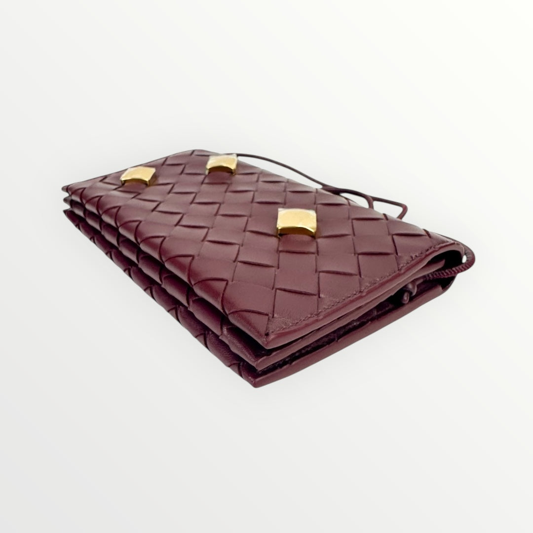 Bottega Veneta Burgundy Nappa Studded Wallet on Strap