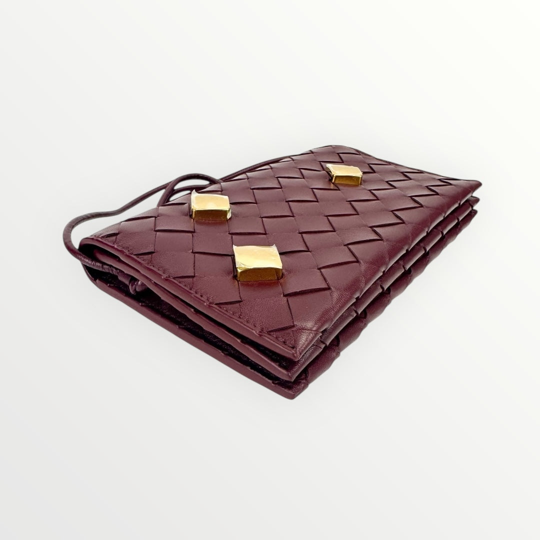 Bottega Veneta Burgundy Nappa Studded Wallet on Strap