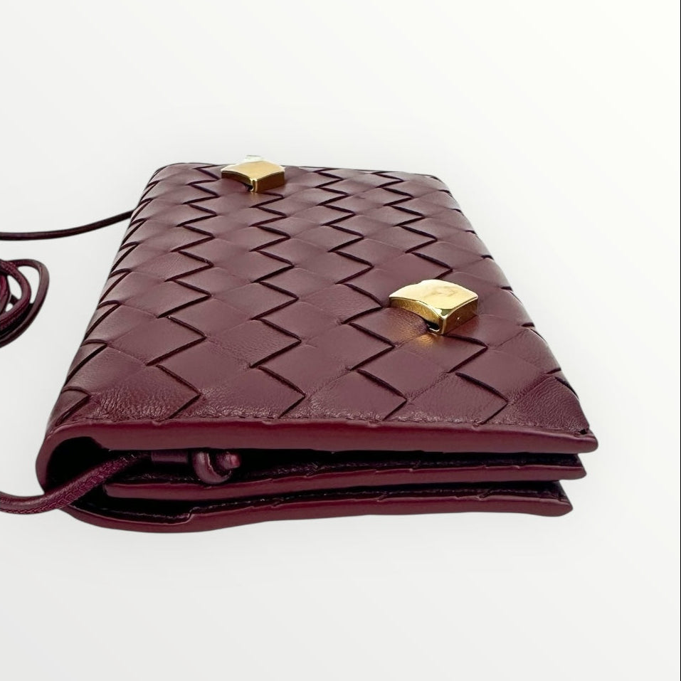 Bottega Veneta Burgundy Nappa Studded Wallet on Strap
