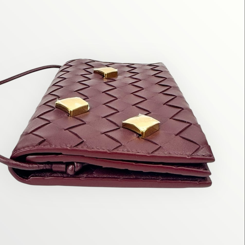 Bottega Veneta Burgundy Nappa Studded Wallet on Strap