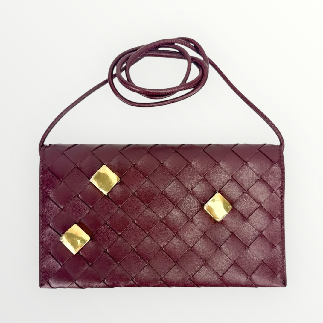Bottega Veneta Burgundy Nappa Studded Wallet on Strap