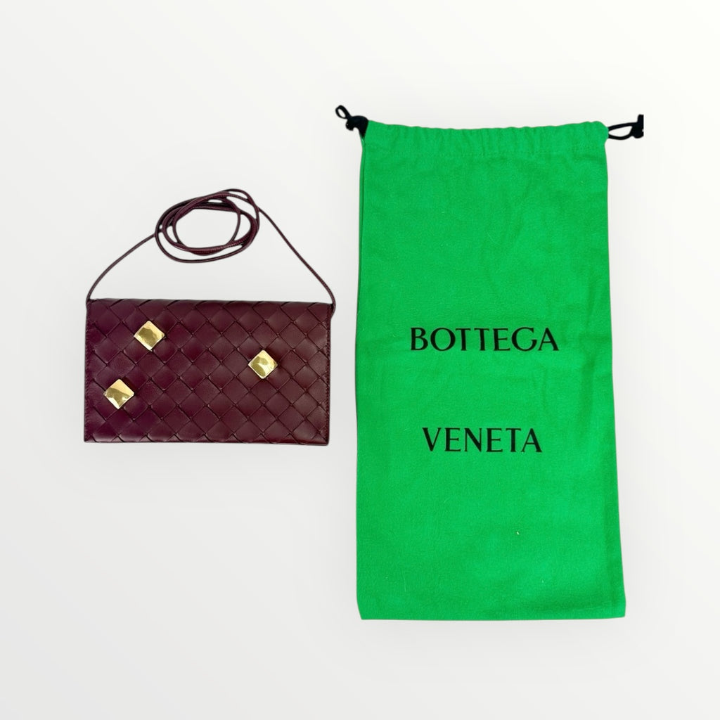 Bottega Veneta Burgundy Nappa Studded Wallet on Strap