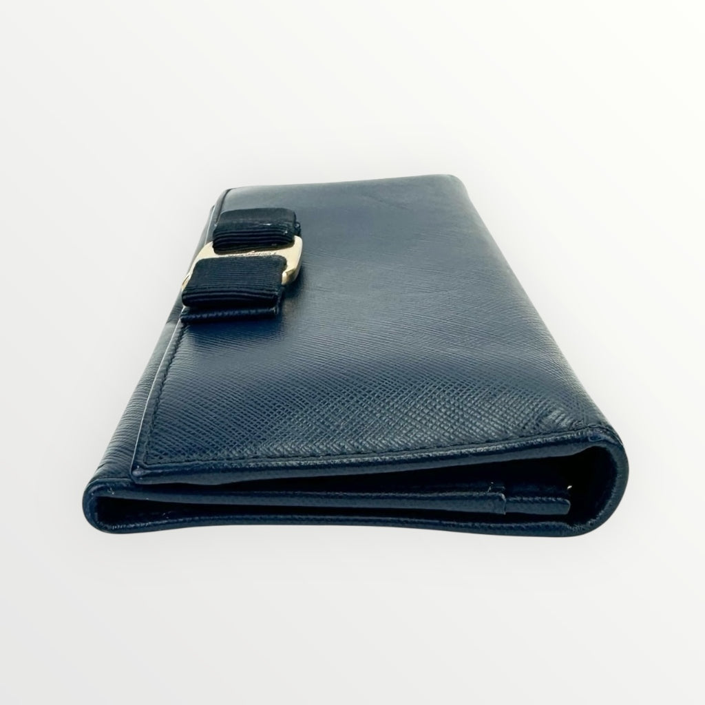 Salvatore Ferragamo Navy Blue Vara Bow Wallet