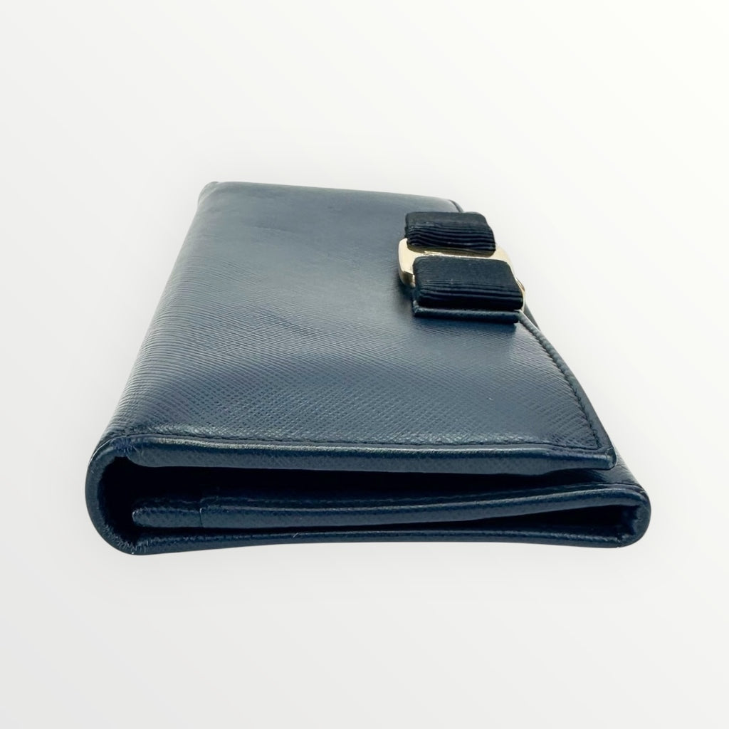 Salvatore Ferragamo Navy Blue Vara Bow Wallet