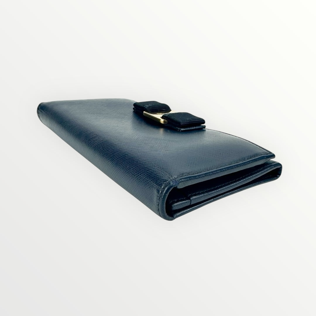 Salvatore Ferragamo Navy Blue Vara Bow Wallet