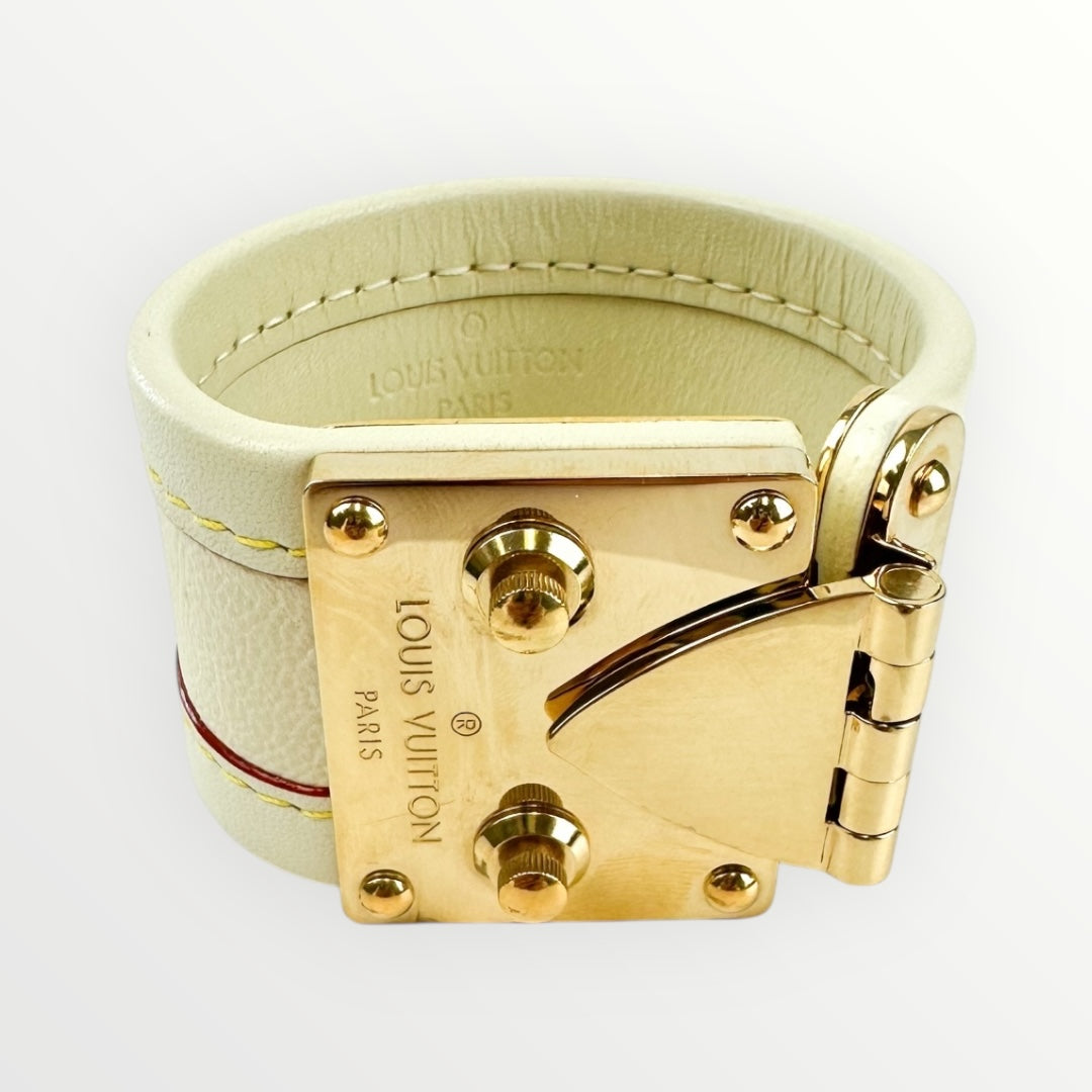 Louis Vuitton Beige Leather Suhail Serrure Bracelet